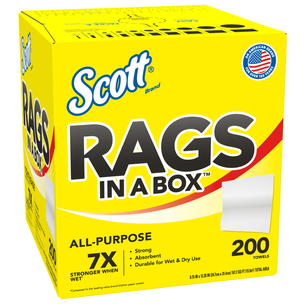 Scott® Rags In A Box™ 75260 - Essuie-mains jetables pour essuyage intensif - 8 boîtes de 200 essuie-mains blancs d'atelier (total de 1 600 essuie-mains) - 75260