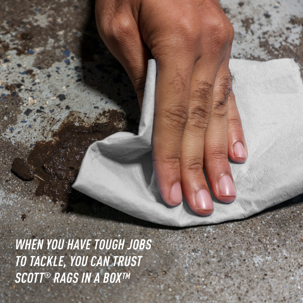 Scott® Rags In A Box™ 75260 - Essuie-mains jetables pour essuyage intensif - 8 boîtes de 200 essuie-mains blancs d'atelier (total de 1 600 essuie-mains) - 75260
