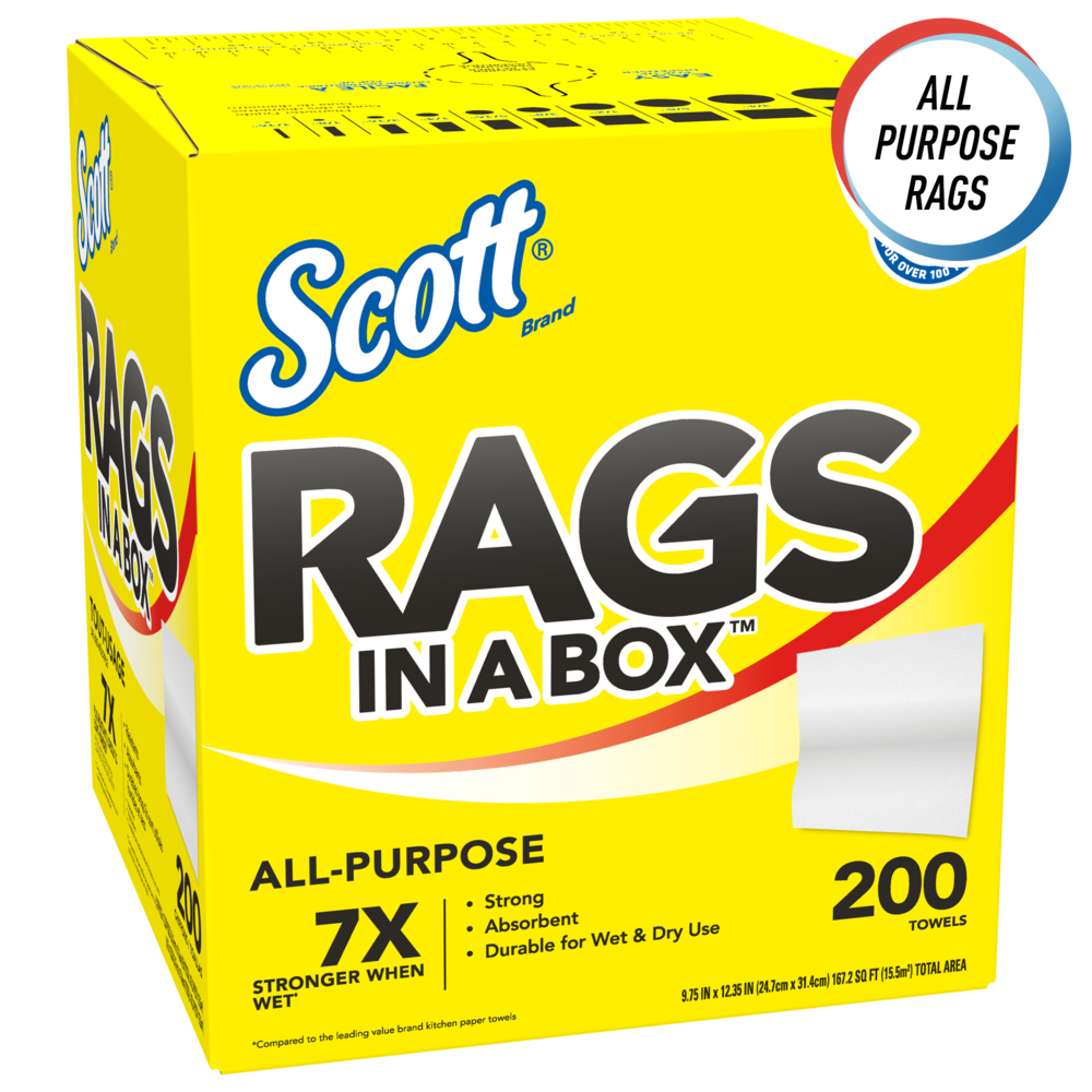 Scott® Rags In A Box™ 75260 - Essuie-mains jetables pour essuyage intensif - 8 boîtes de 200 essuie-mains blancs d'atelier (total de 1 600 essuie-mains) - 75260