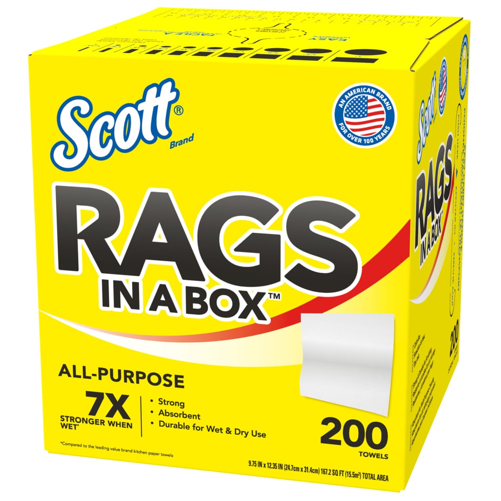 Scott® Rags In A Box™ 75260 - Essuie-mains jetables pour essuyage intensif - 8 boîtes de 200 essuie-mains blancs d'atelier (total de 1 600 essuie-mains) - 75260