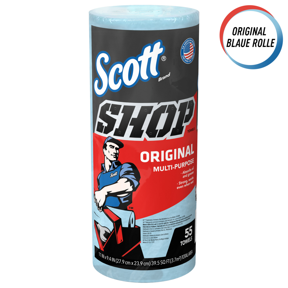 Essuie-mains Scott® Shop Towels Original 75130 - Essuie-mains bleus pour essuyage intensif - 30 paquets de 1 rouleau bleu de 55 essuie-mains jetables (total de 1 650 essuie-mains) - 75130