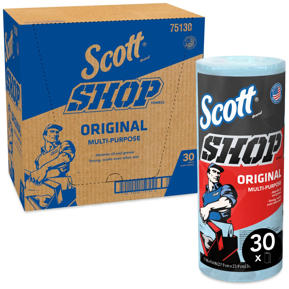 Essuie-mains Scott® Shop Towels Original 75130 - Essuie-mains bleus pour essuyage intensif - 30 paquets de 1 rouleau bleu de 55 essuie-mains jetables (total de 1 650 essuie-mains) - 75130