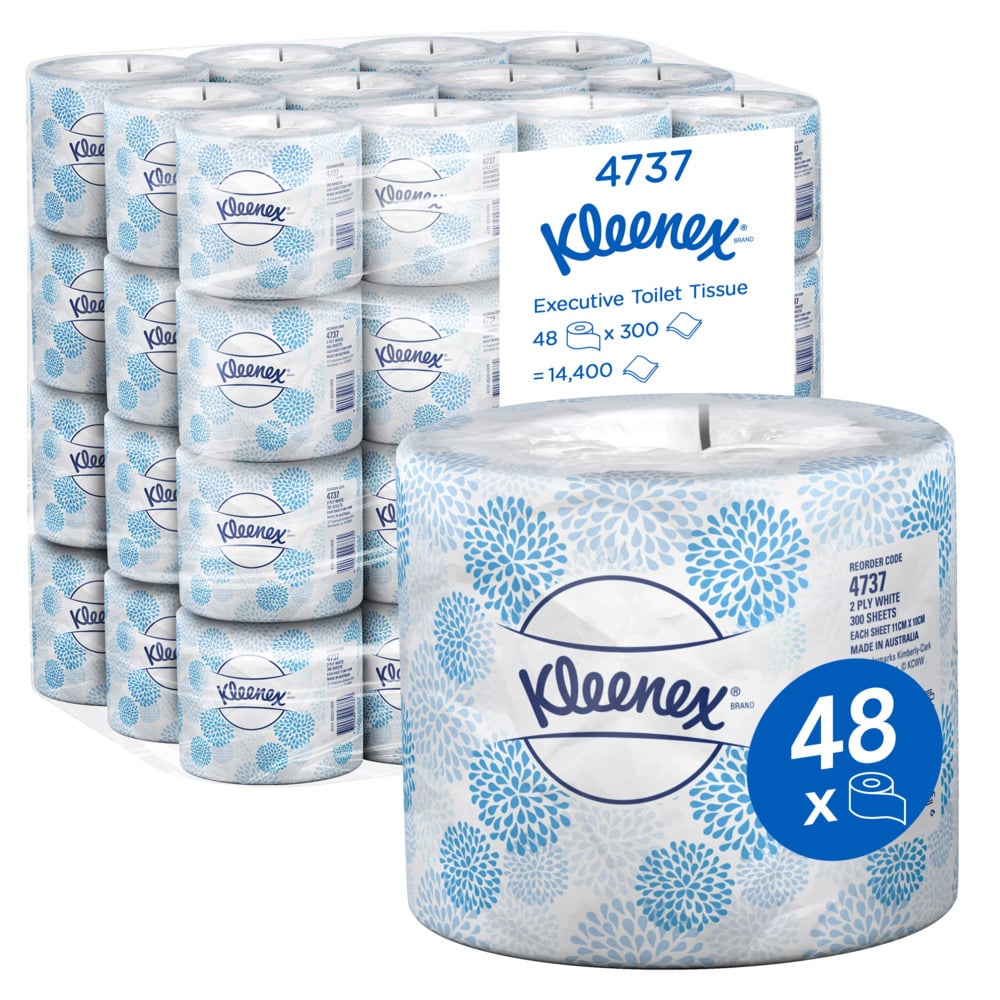 KLEENEX® Executive Toilet Tissue (4737), 2 Ply, 48 Rolls / Case, 300 Sheets / Roll (14,400 Sheets) - S050058891