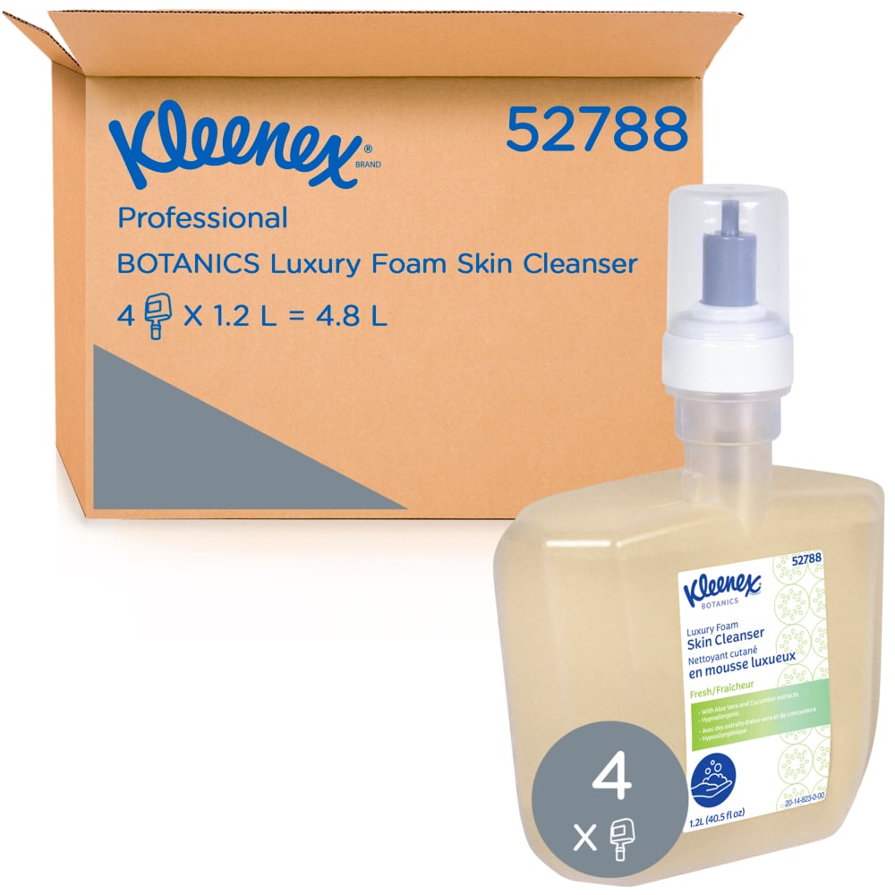 Kleenex® Botanics Luxury Foam Skin Cleanser (52788), Clear, Fresh Scent, 1.2 L, 4 Bottles/Case - S060674345