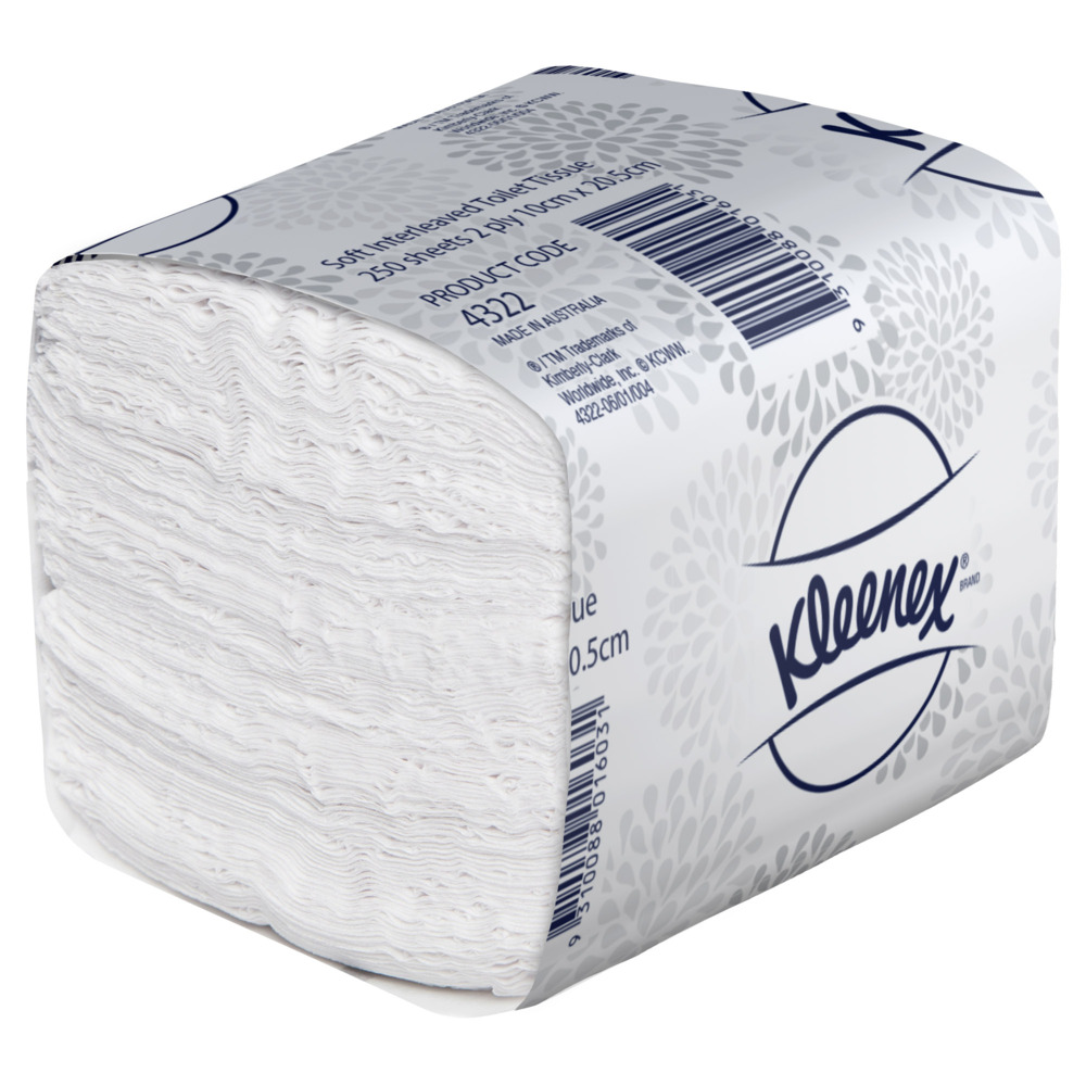 KLEENEX® Soft Interleaved Toilet Tissue (4322), 2 ply Toilet Paper, 36 Packs / Case, 250 Sheets / Pack (9,000 Sheets)  - S050053853