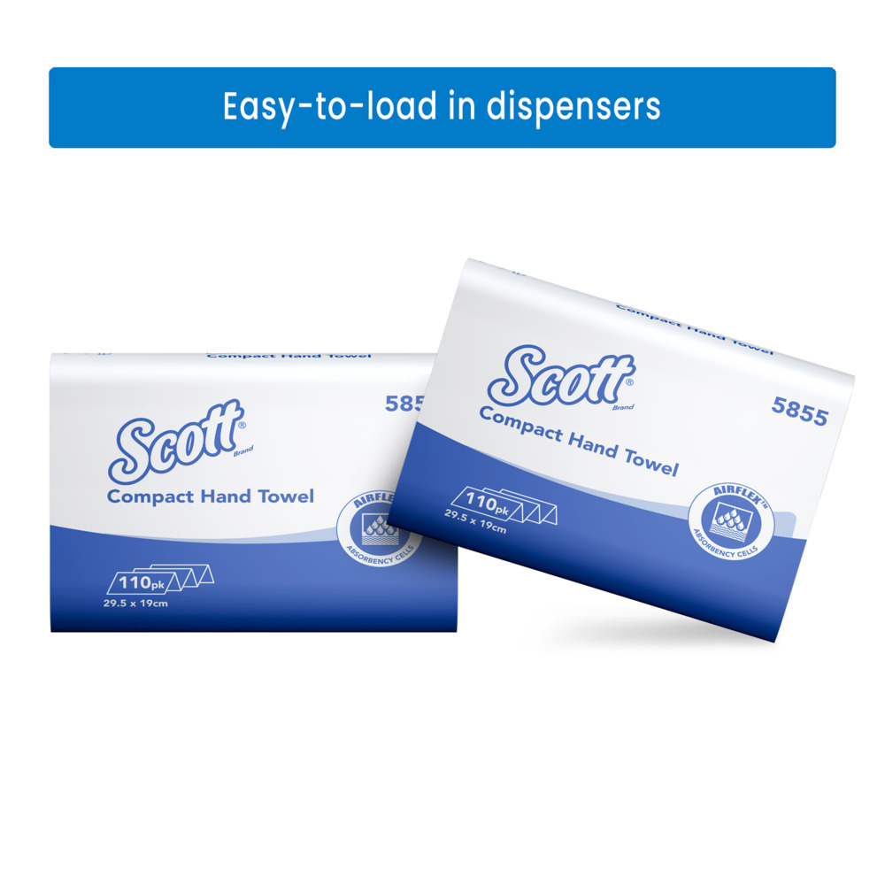 Scott® Control Compact Hand Towels (5855), White, 1-Ply Sheets, 16 Packs / Case, 110 Sheets / Pack (1760 Sheets) - 991058550