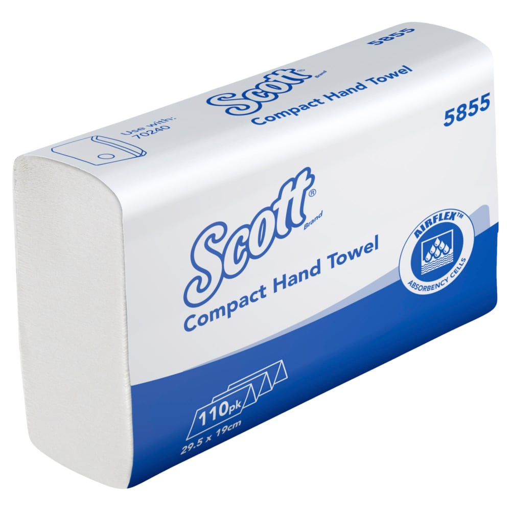 Scott® Control Compact Hand Towels (5855), White, 1-Ply Sheets, 16 Packs / Case, 110 Sheets / Pack (1760 Sheets) - 991058550