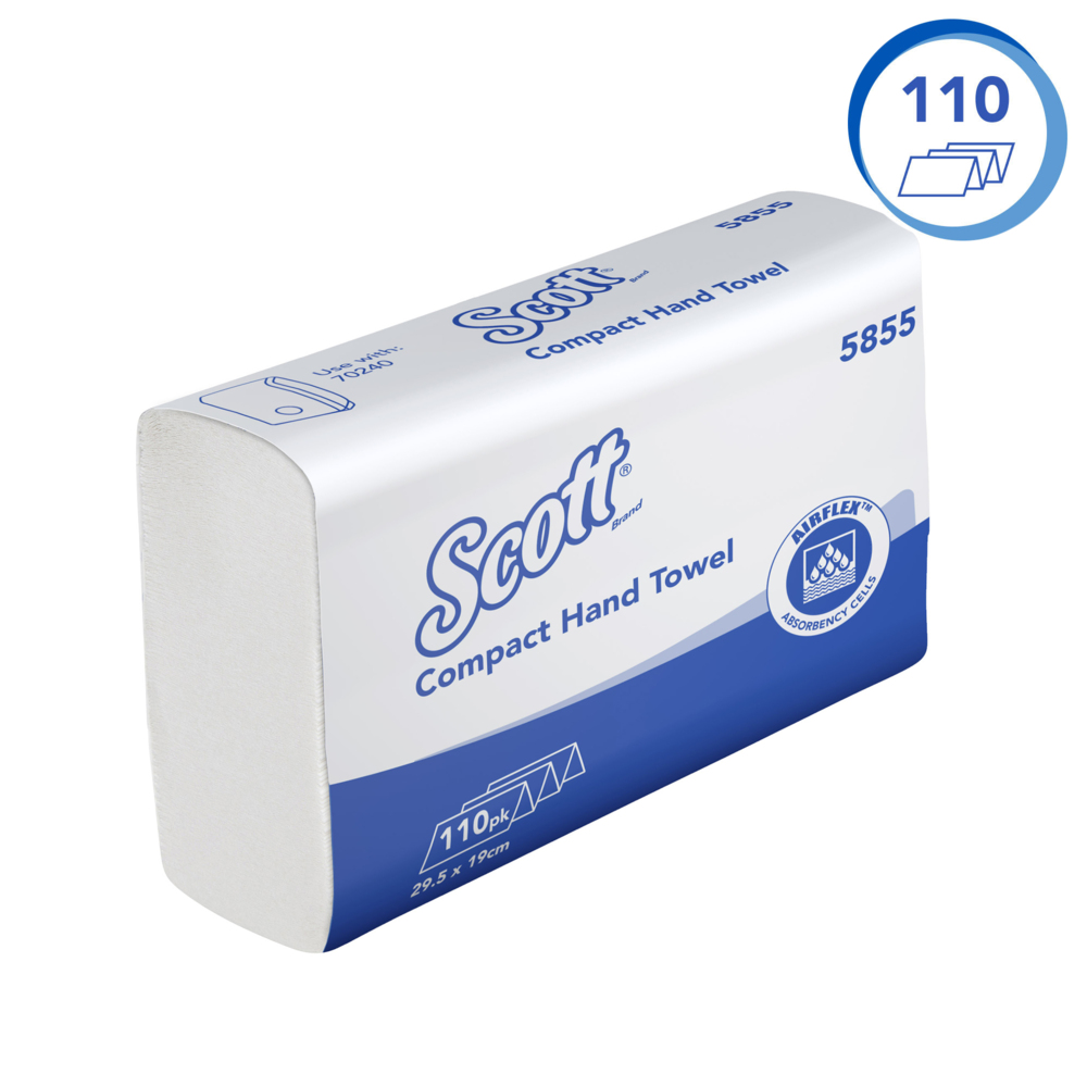 Scott® Control Compact Hand Towels (5855), White, 1-Ply Sheets, 16 Packs / Case, 110 Sheets / Pack (1760 Sheets) - 991058550