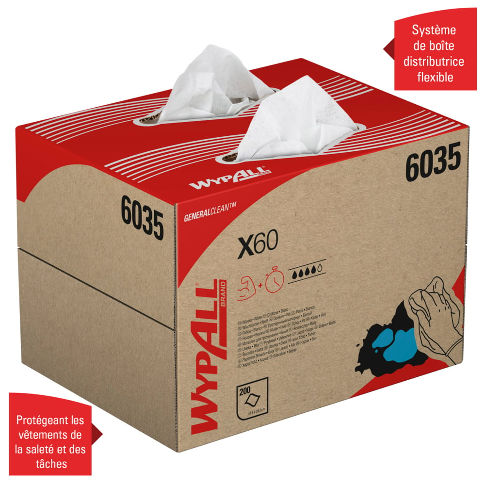 WypAll® X60 General Clean™-Tücher 6035 – Weiße Tücher – 1 BRAG™-Box mit 200 weißen Reinigungstüchern - 6035