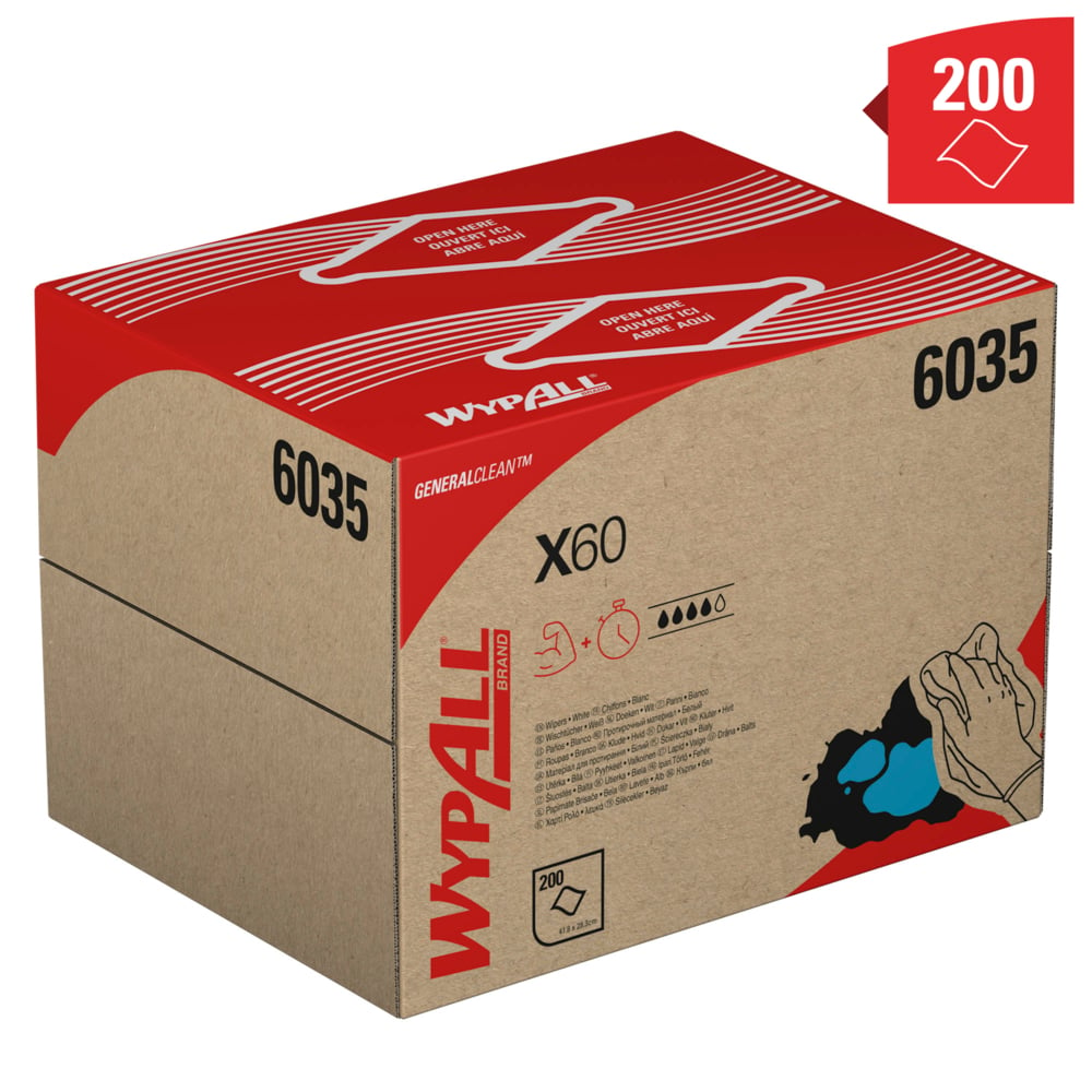 WypAll® X60 General Clean™-Tücher 6035 – Weiße Tücher – 1 BRAG™-Box mit 200 weißen Reinigungstüchern - 6035