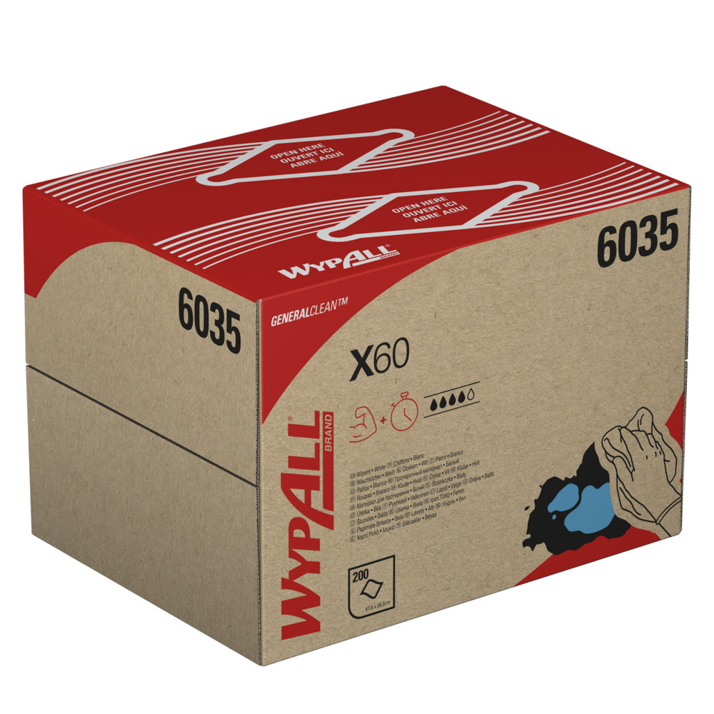 WypAll® X60 General Clean™-Tücher 6035 – Weiße Tücher – 1 BRAG™-Box mit 200 weißen Reinigungstüchern - 6035