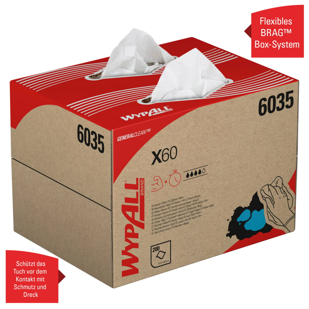 WypAll® X60 General Clean™-poetsdoeken 6035 - witte poetsdoeken - 1 BRAG™-doos x 200 witte poetsdoeken - 6035