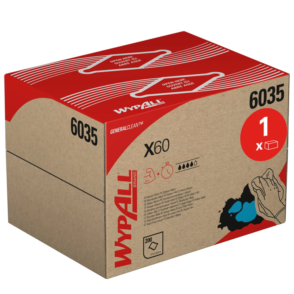 WypAll® X60 General Clean™-Tücher 6035 – Weiße Tücher – 1 BRAG™-Box mit 200 weißen Reinigungstüchern - 6035