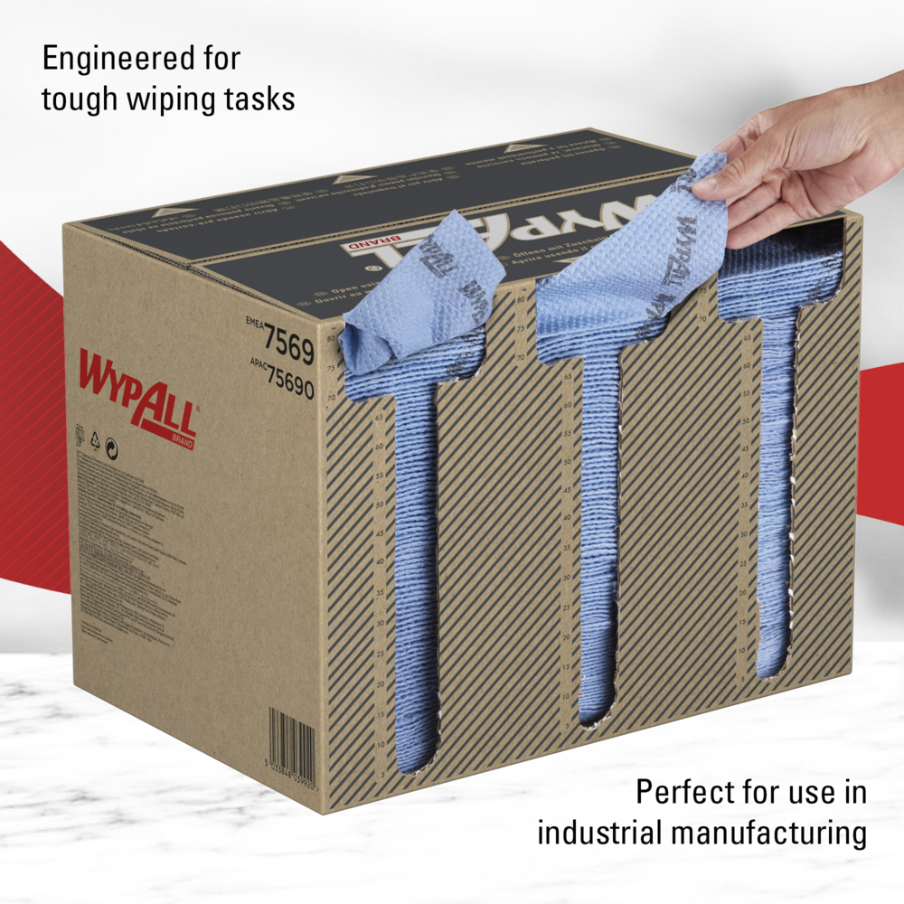 Paños industriales Wypall® ForceMax Power Clean™ 7569 - Paños de limpieza industrial - 1 caja x 480 paños de limpieza azules - 7569