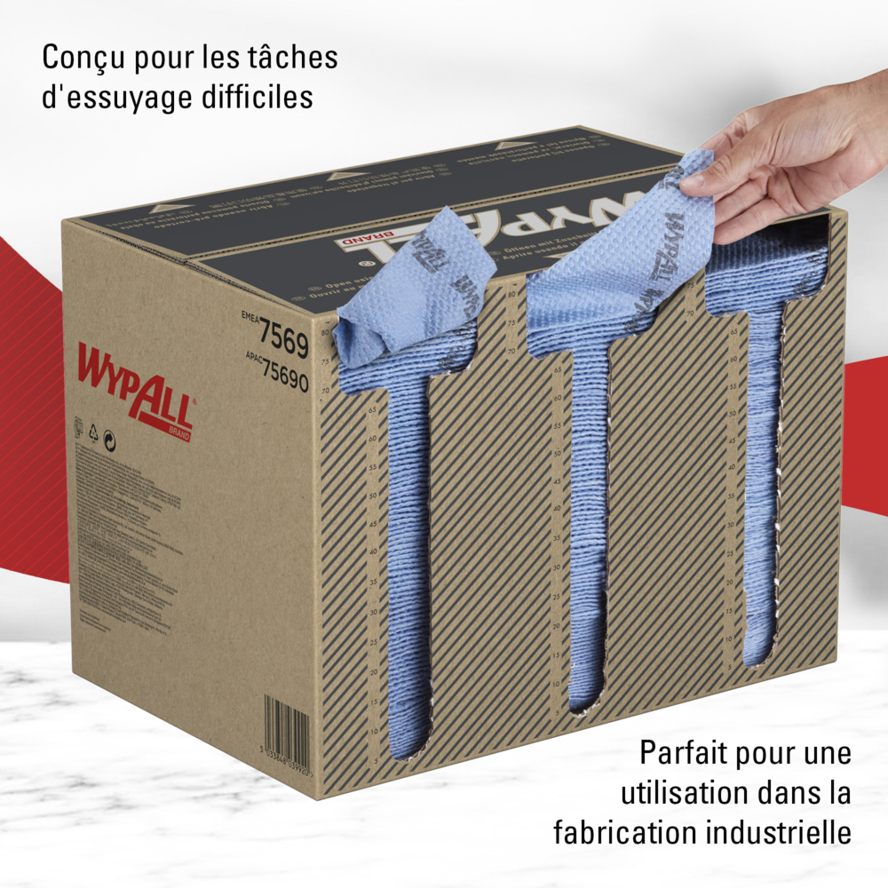 Paños industriales Wypall® ForceMax Power Clean™ 7569 - Paños de limpieza industrial - 1 caja x 480 paños de limpieza azules - 7569