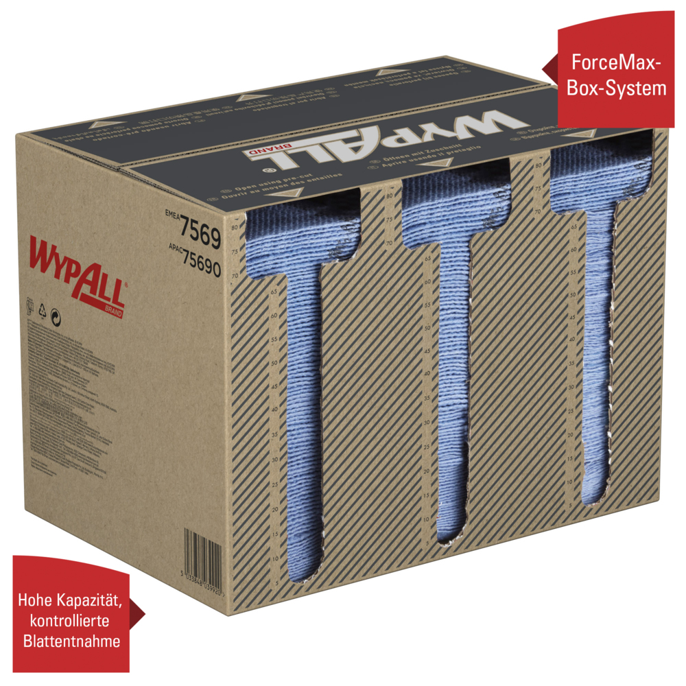 Paños industriales Wypall® ForceMax Power Clean™ 7569 - Paños de limpieza industrial - 1 caja x 480 paños de limpieza azules - 7569