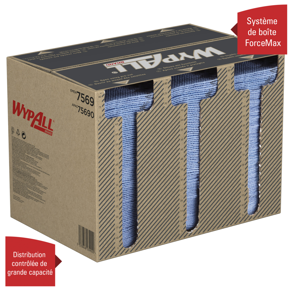 Paños industriales Wypall® ForceMax Power Clean™ 7569 - Paños de limpieza industrial - 1 caja x 480 paños de limpieza azules - 7569