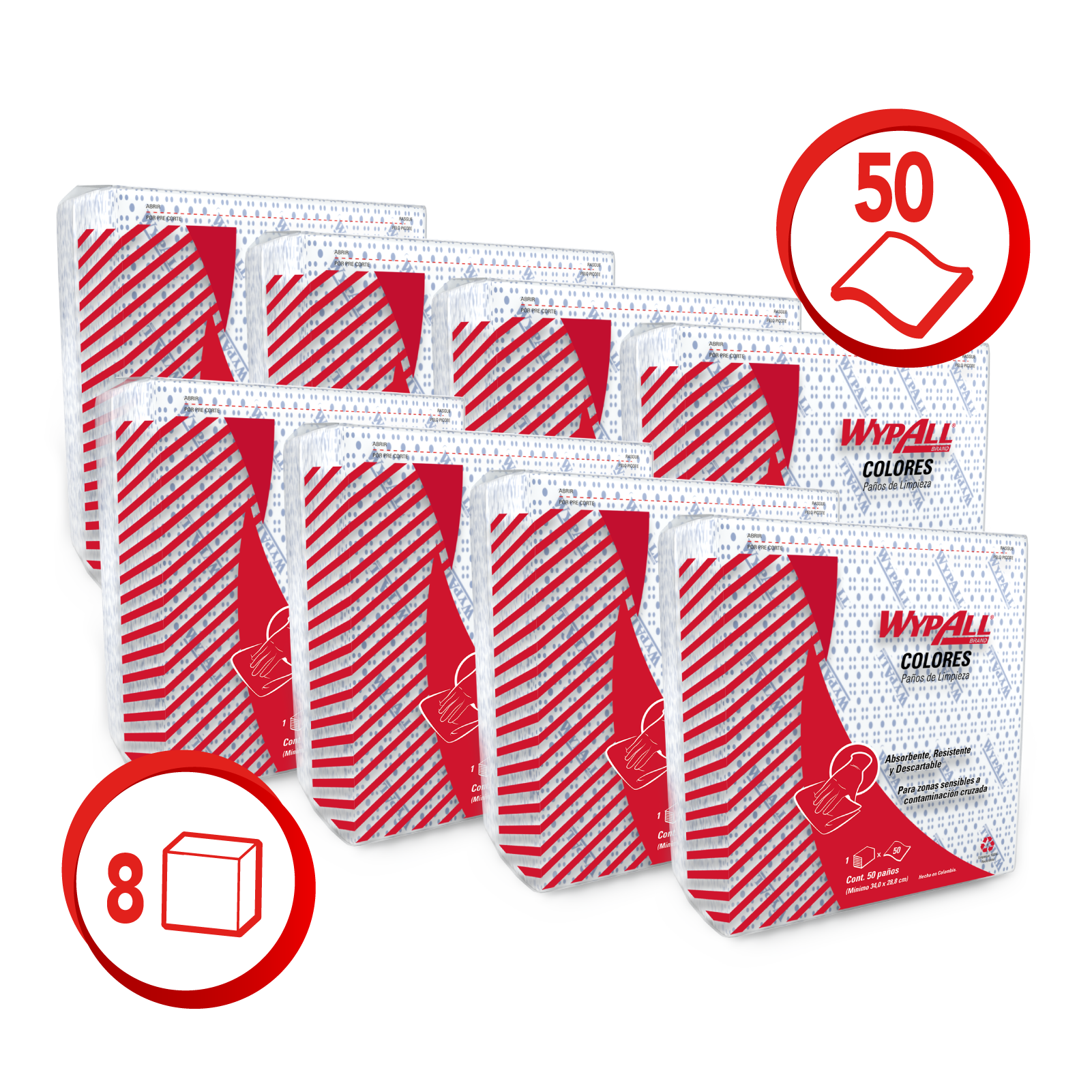 WypAll® Paños de limpieza  X50 Azul Doblados Liso, 30228872, Paños de Limpieza, 8 paquetes x 50 paños (400 en total) - S059139146