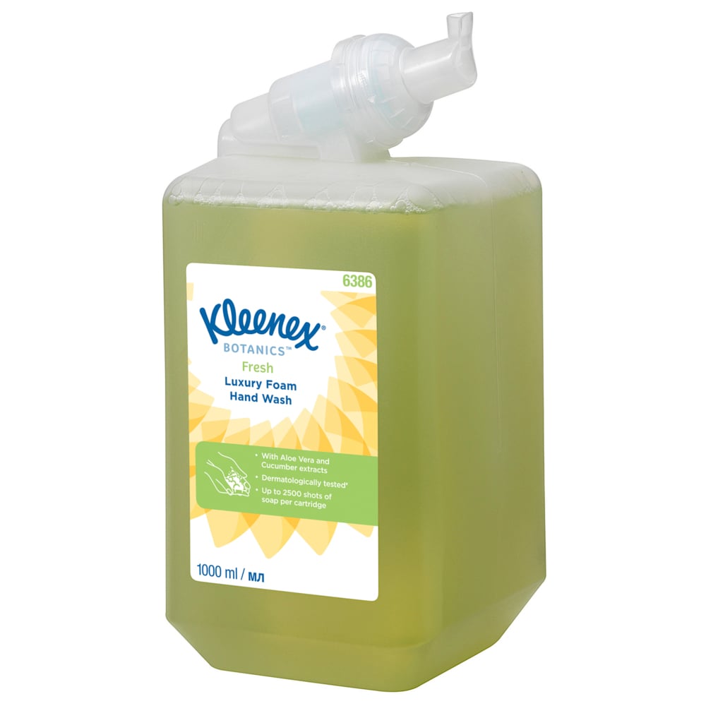 Detergente per mani in schiuma Kleenex® Botanics™ Fresh Luxury 6386 - Detergente per mani in schiuma profumato - 6 ricariche di detergente per mani verde da 1 litro (totale 6 litri) - 6386