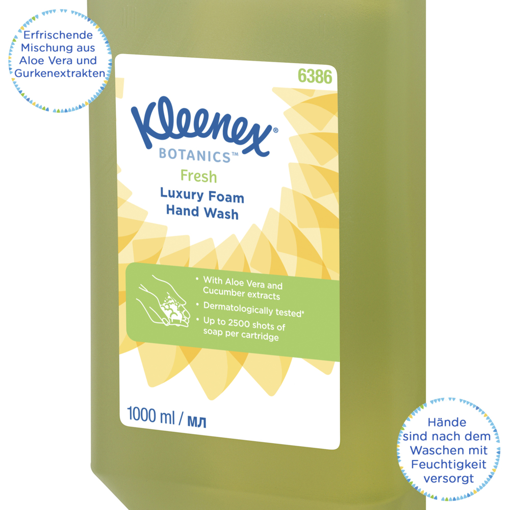 Kleenex® Botanics™ Fresh luxe schuimende handreiniger 6386 - schuimende, geurige handreiniger - 6 navulflacons met handzeep van 1 liter (6 liter in totaal), groen - 6386