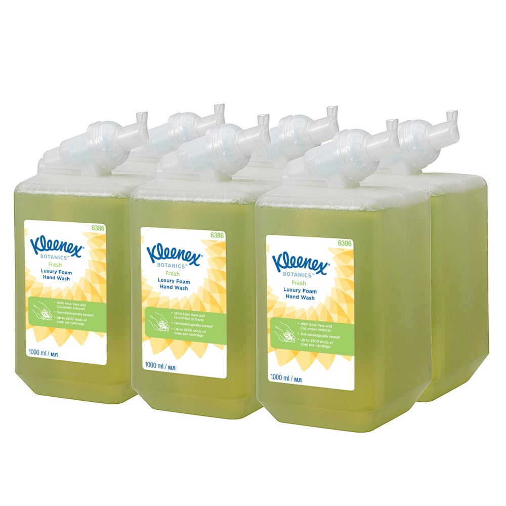 Detergente per mani in schiuma Kleenex® Botanics™ Fresh Luxury 6386 - Detergente per mani in schiuma profumato - 6 ricariche di detergente per mani verde da 1 litro (totale 6 litri) - 6386