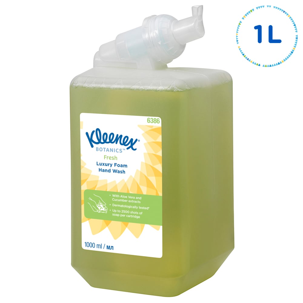 Savon mousse pour les mains Kleenex® Botanics™ Fresh 6386 - Savon mousse parfumé pour les mains - 6 recharges x 1 litre de Savon mousse pour les mains, couleur verte (6 litres au total) - 6386