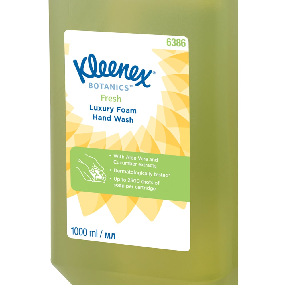 Savon mousse pour les mains Kleenex® Botanics™ Fresh 6386 - Savon mousse parfumé pour les mains - 6 recharges x 1 litre de Savon mousse pour les mains, couleur verte (6 litres au total) - 6386