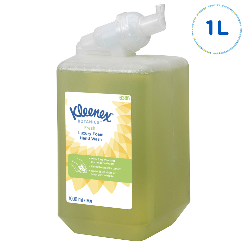 Savon mousse pour les mains Kleenex® Botanics™ Fresh 6386 - Savon mousse parfumé pour les mains - 6 recharges x 1 litre de Savon mousse pour les mains, couleur verte (6 litres au total) - 6386