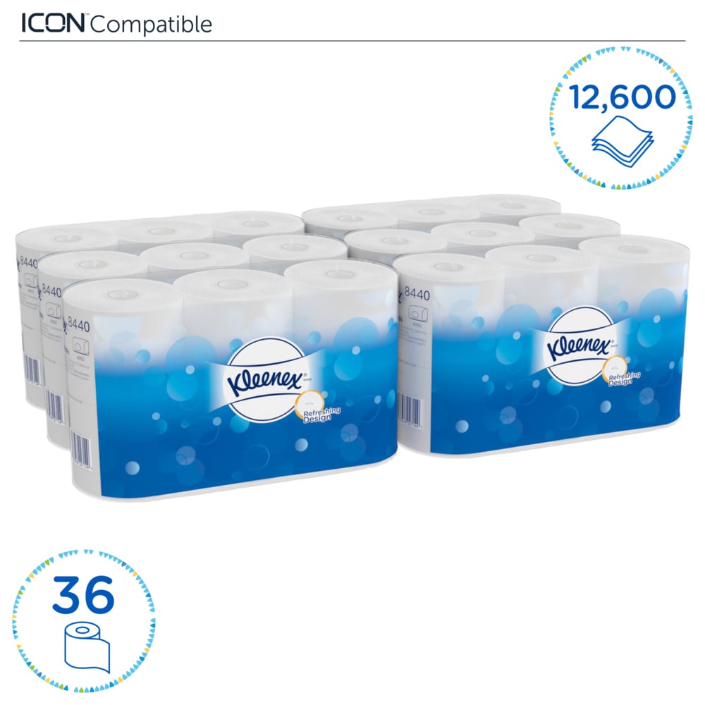 Kleenex® Standard Рулонная туалетная бумага, код 8440, 36 упаковок x 350 листов белой трехслойной бумаги (итого 12 600 шт.) - 8440