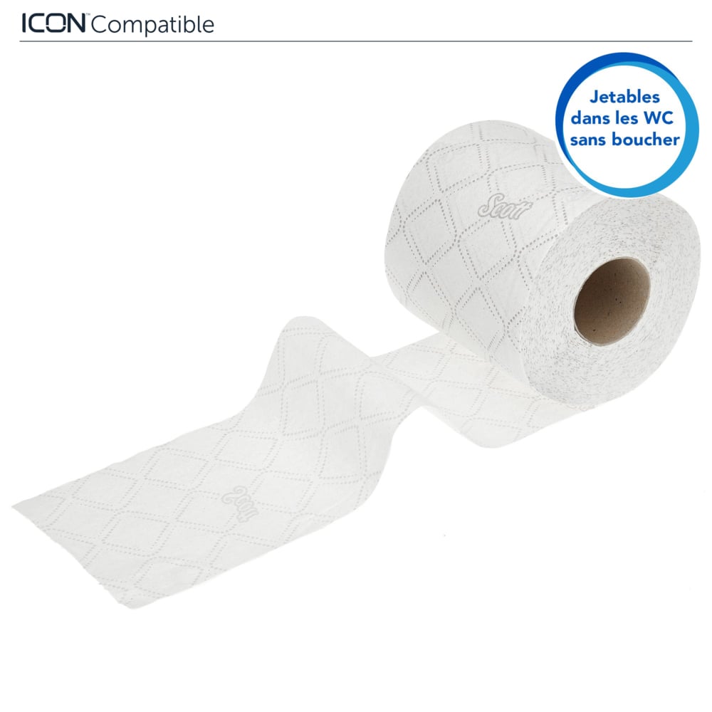 Papier toilette en rouleau standard Scott® Essential™ 8519 - 2 plis - 64 rouleaux de 350 feuilles blanches (22 400 feuilles au total) - 8519