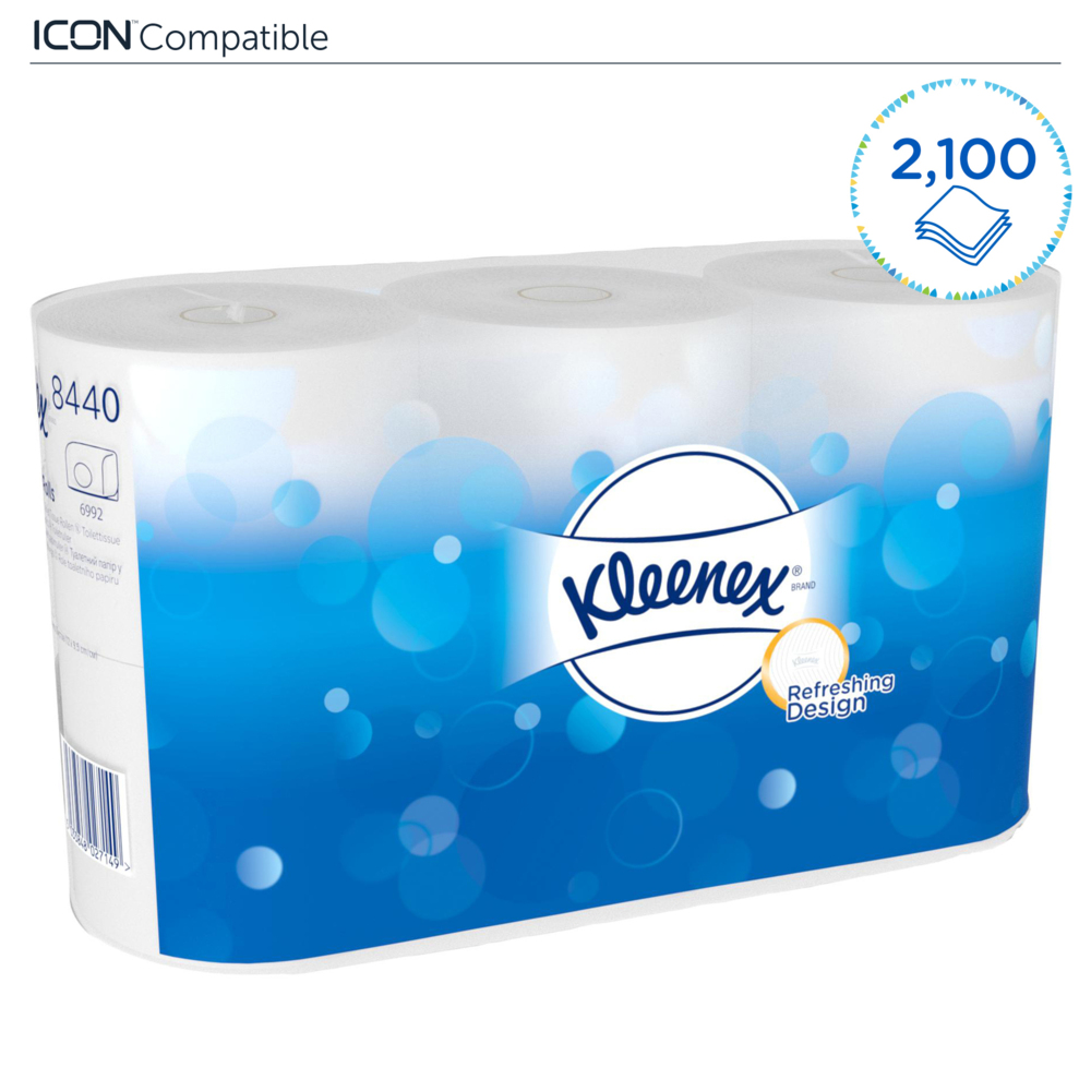 Rouleaux de papier toilette Kleenex® 8440 - 3 plis - 36 rouleaux x 350 feuilles blanches (12 600 feuilles au total) - 8440