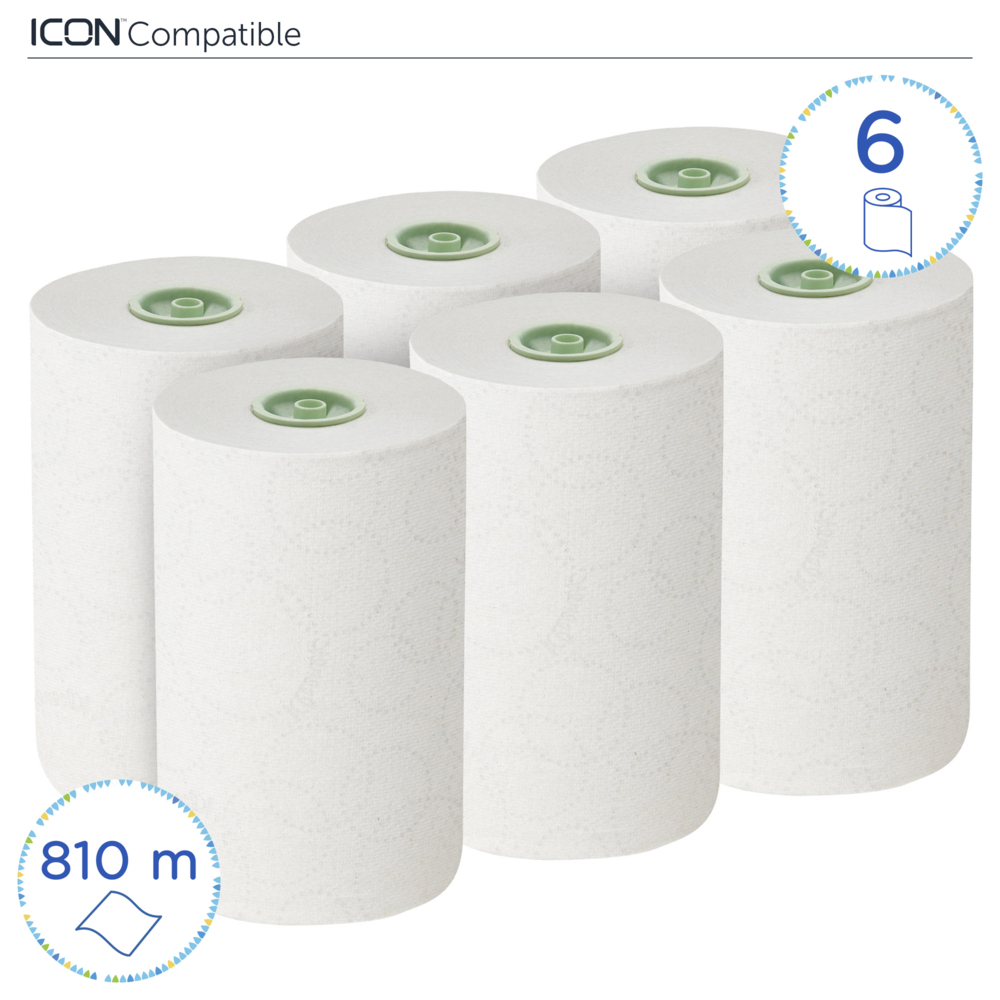 Rouleaux d'essuie-mains Kleenex® Slimroll™ 6648 - rouleaux d'essuie-mains en papier E-Roll - 6 x rouleaux de 135 m d'essuie-mains en papier blanc (810 m au total) - 6648