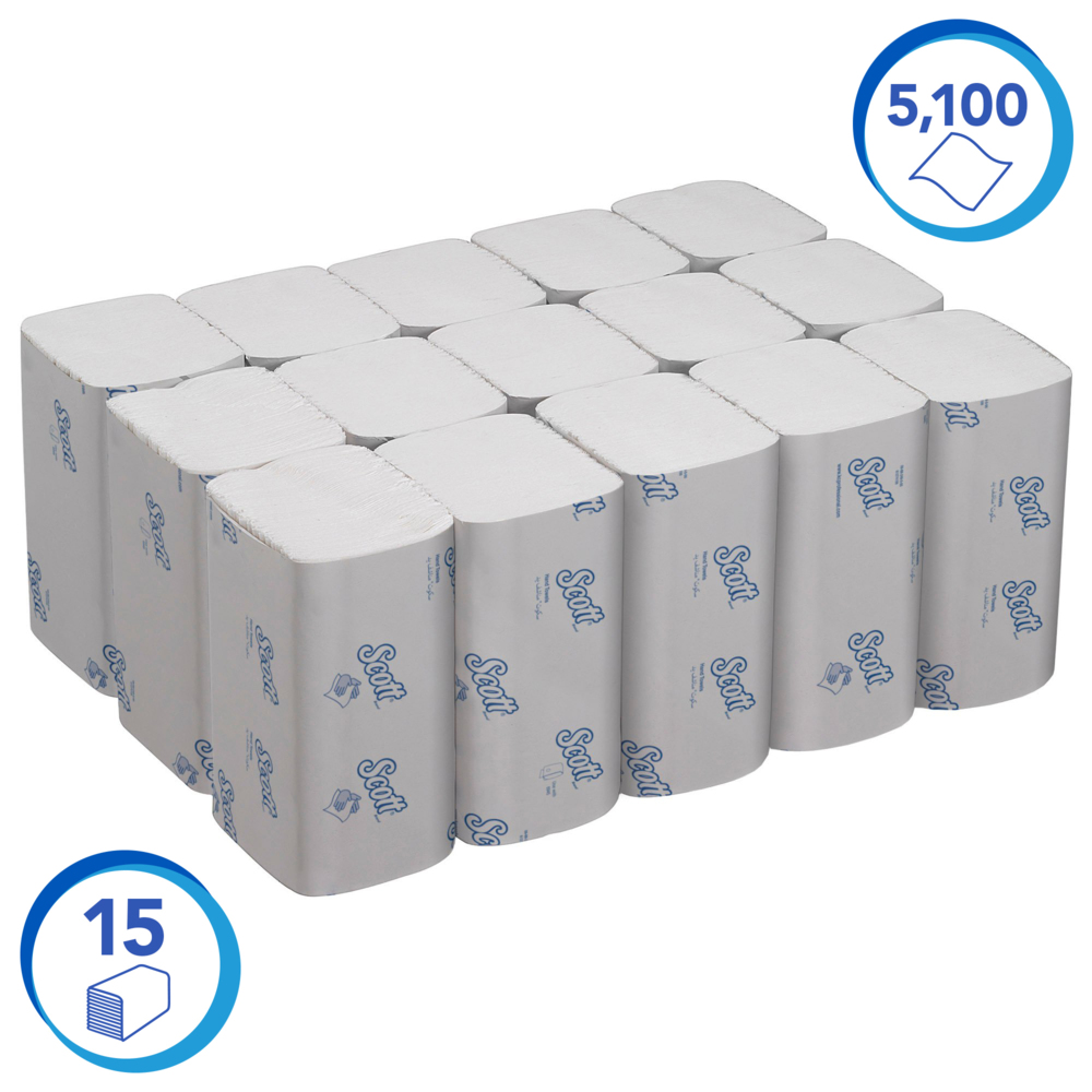 Petits essuie-mains enchevêtrés Scott® Essential™ 6637 - 15 paquets de 340 formats blancs 1 épaisseur - 6637