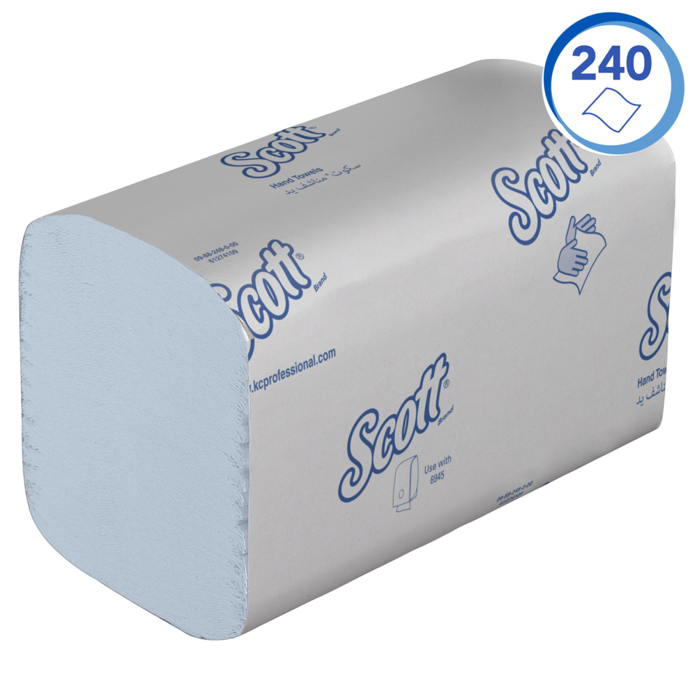 Scott® Control™ ineengevouwen papieren handdoekjes 6682 - blauwe papieren doekjes- 15 pakken x 240 gevouwen handdoeken met V-vouw (3600 stuks in totaal) - 6682