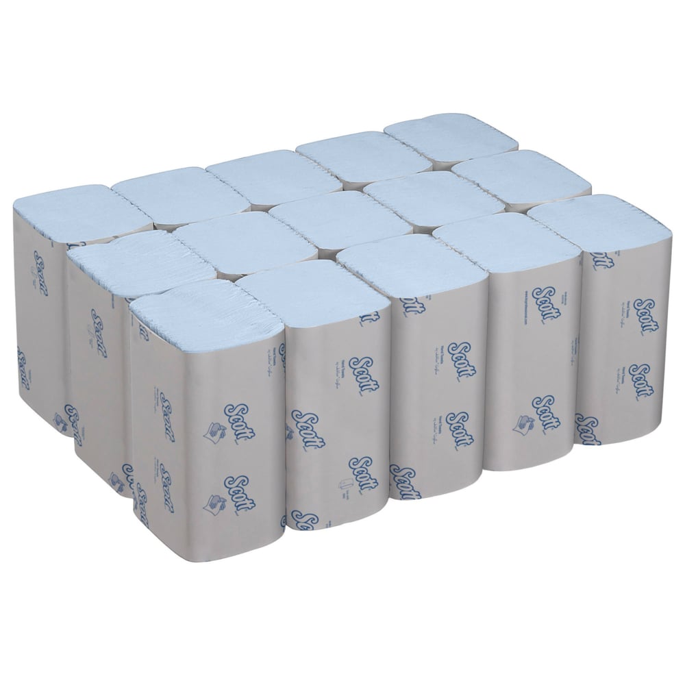 Scott® Control™ ineengevouwen papieren handdoekjes 6682 - blauwe papieren doekjes- 15 pakken x 240 gevouwen handdoeken met V-vouw (3600 stuks in totaal) - 6682