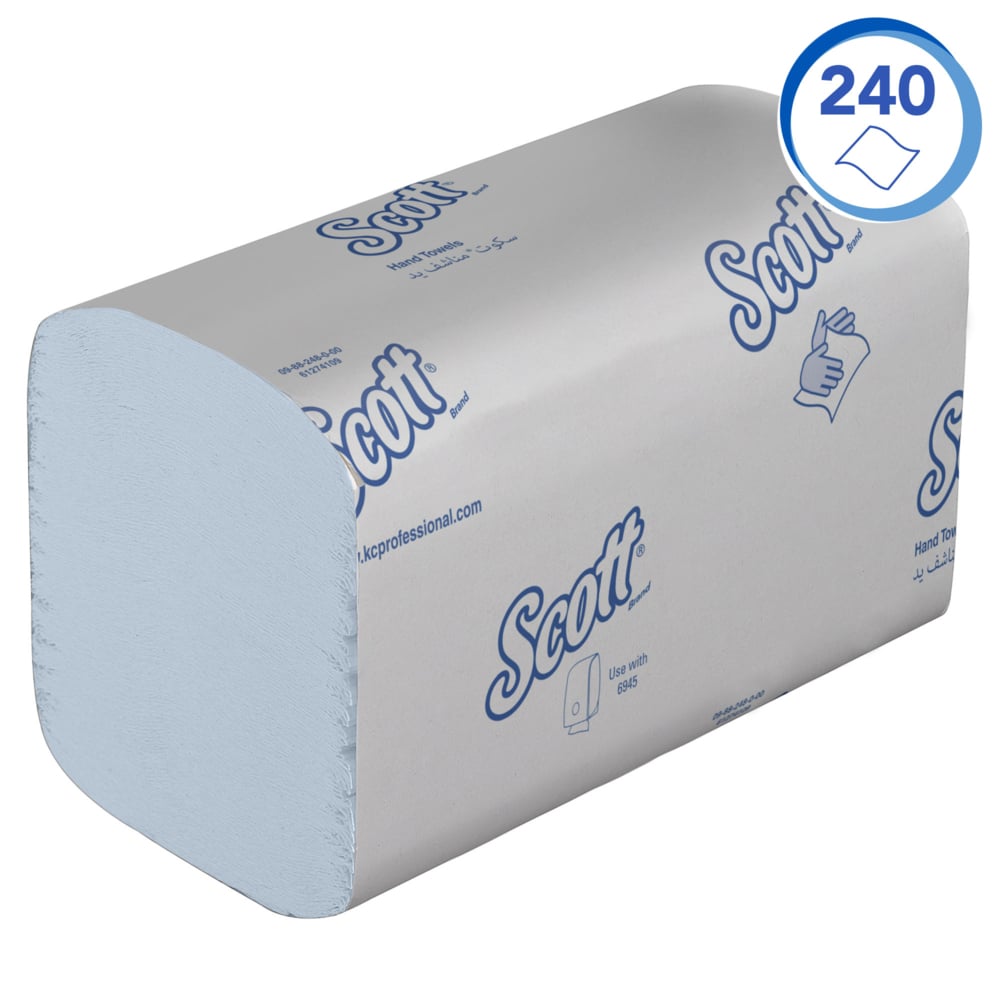 Scott® Control™ ineengevouwen papieren handdoekjes 6682 - blauwe papieren doekjes- 15 pakken x 240 gevouwen handdoeken met V-vouw (3600 stuks in totaal) - 6682