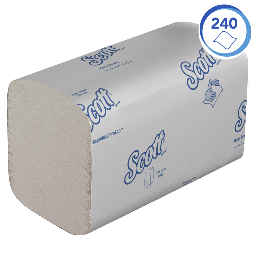 Essuie-mains pliés grand format Scott® Essential™ 6669 - Essuie-mains en papier pliage enchevêtré - 15 paquets x 240 essuie-mains en papier blanc pliés en Z (3 600 au total) - 6669