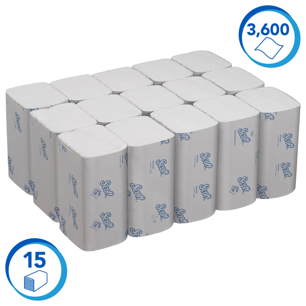 Scott® Essential™ grote ineengevouwen handdoeken 6669 - meermaals gevouwen papieren handdoekjees - 15 pakken x 240 witte Z vouw handdoekjes (in totaal 3600 stuks) - 6669