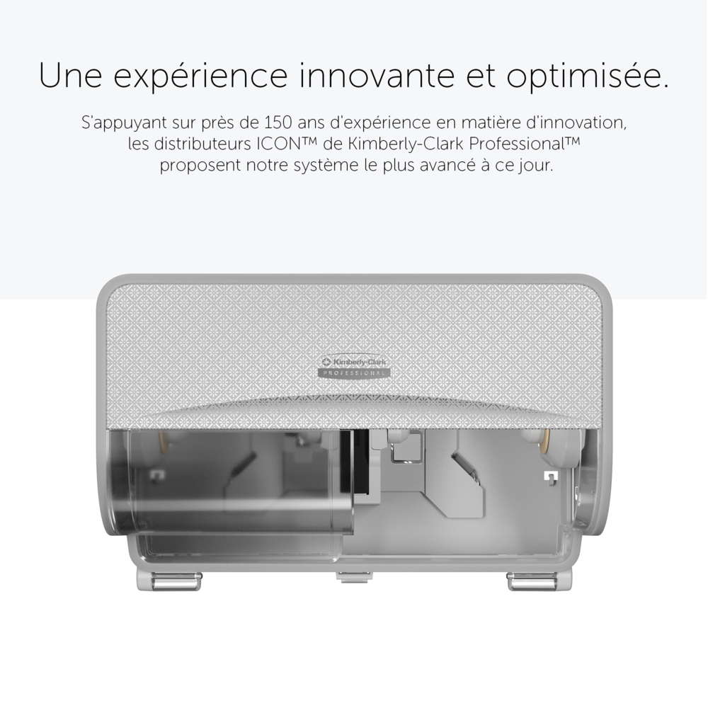 Distributeur de papier toilette standard Kimberly-Clark Professional™ ICON™ horizontal à 2 rouleaux (53655), boîtier gris avec façade Mosaïque Argentée ; 1 distributeur et façade par colis - 53655