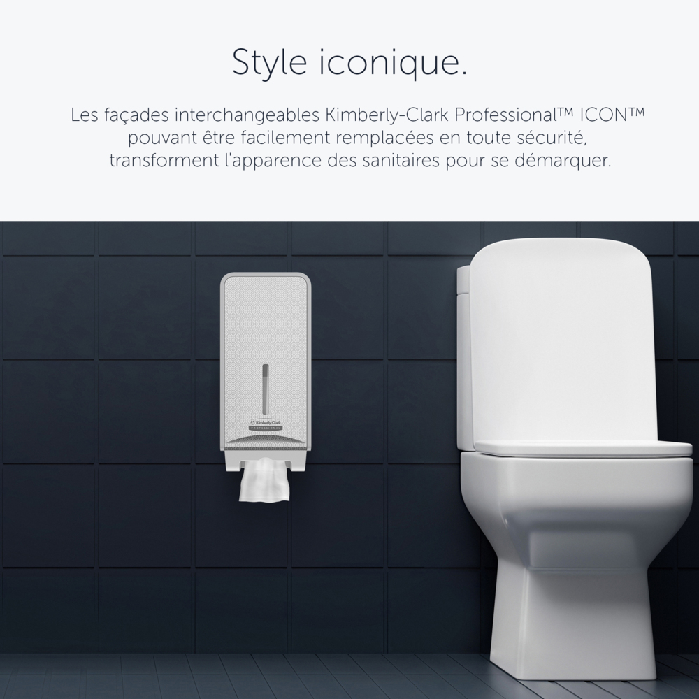 Distributeur de papier toilette plié Kimberly-Clark Professional™ ICON™ (53659), boîtier gris avec façade Mosaïque Argentée ; 1 distributeur et façade par colis - 53659