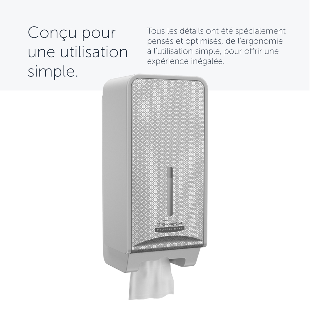 Distributeur de papier toilette plié Kimberly-Clark Professional™ ICON™ (53659), boîtier gris avec façade Mosaïque Argentée ; 1 distributeur et façade par colis - 53659