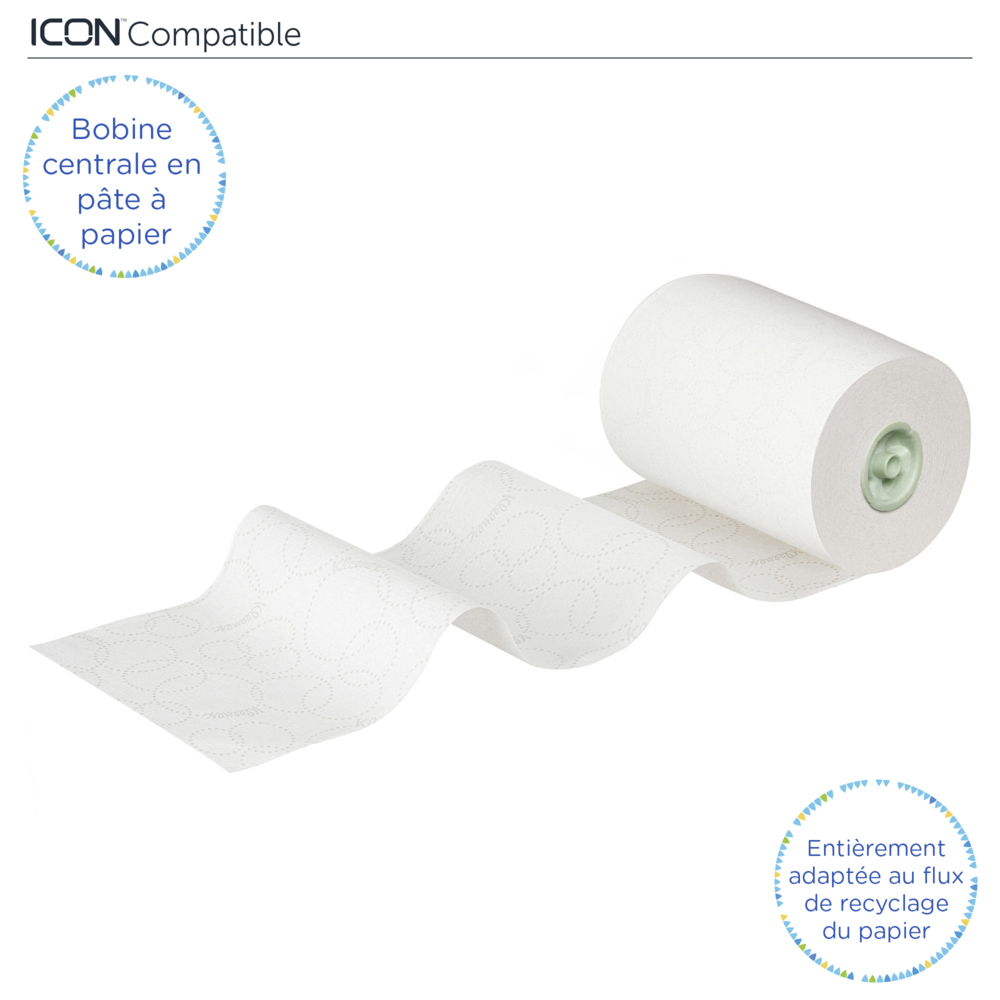 Rouleaux d'essuie-mains Kleenex® Slimroll™ 6648 - rouleaux d'essuie-mains en papier E-Roll - 6 x rouleaux de 135 m d'essuie-mains en papier blanc (810 m au total) - 6648