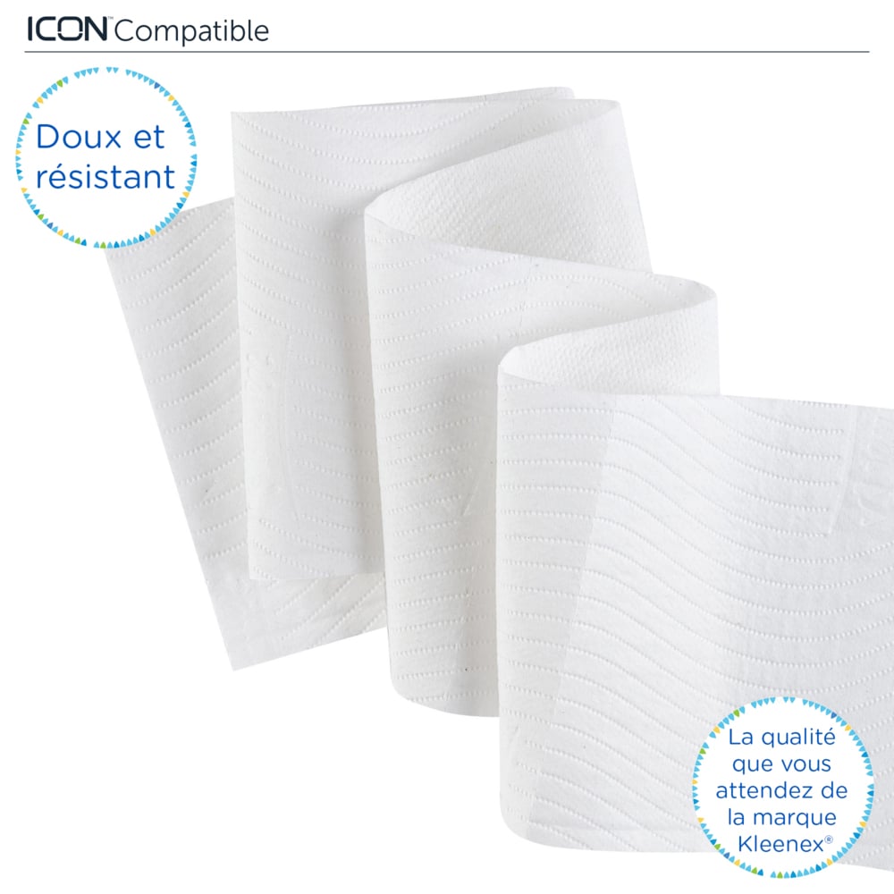 Rouleaux de papier toilette Kleenex® 8459 - 3 plis - 8 paquets de 9 rouleaux x 195 feuilles blanches (72 rouleaux/14 040 feuilles au total) - 8459