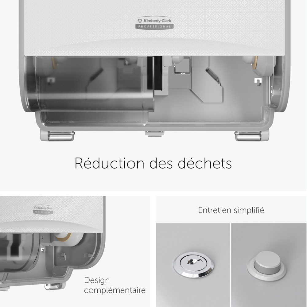Distributeur de papier toilette standard Kimberly-Clark Professional™ ICON™ horizontal à 2 rouleaux (53945), boîtier blanc avec façade Mosaïque Blanche ; 1 distributeur et façade par colis - 53945