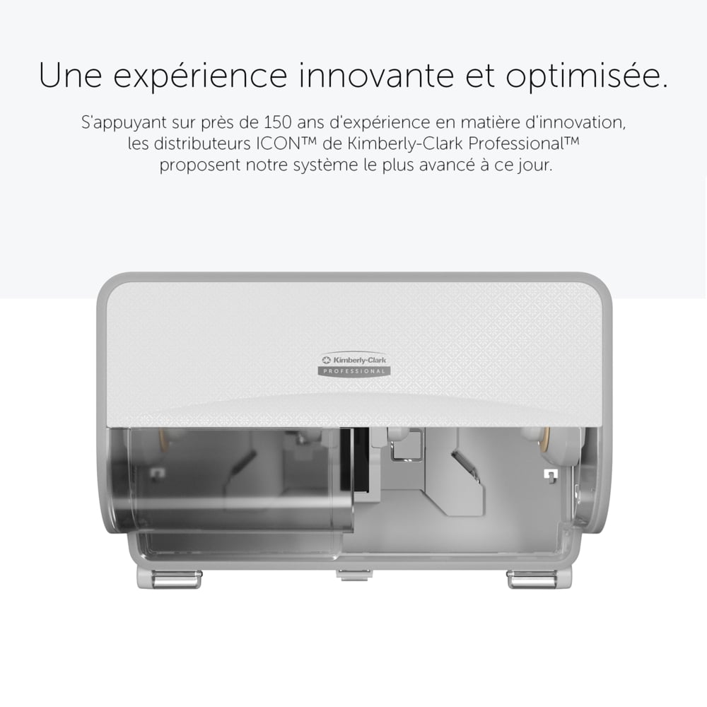 Distributeur de papier toilette standard Kimberly-Clark Professional™ ICON™ horizontal à 2 rouleaux (53945), boîtier blanc avec façade Mosaïque Blanche ; 1 distributeur et façade par colis - 53945