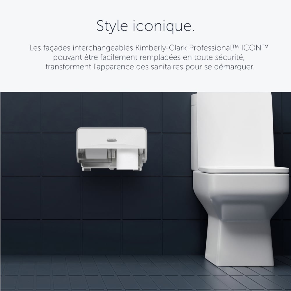 Distributeur de papier toilette standard Kimberly-Clark Professional™ ICON™ horizontal à 2 rouleaux (53945), boîtier blanc avec façade Mosaïque Blanche ; 1 distributeur et façade par colis - 53945