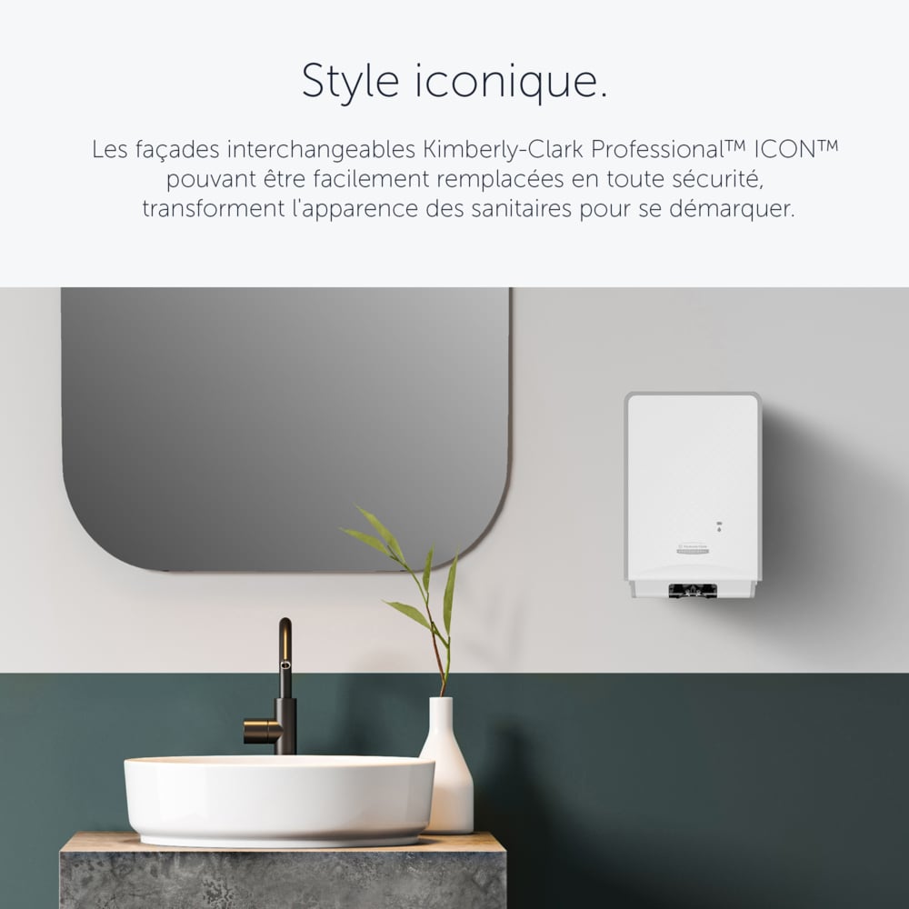 Distributeur électronique de savon et de désinfectant Kimberly-Clark Professional™ ICON™ (53944), boîtier blanc avec façade Mosaïque Blanche ; 1 distributeur et façade par colis - 53944