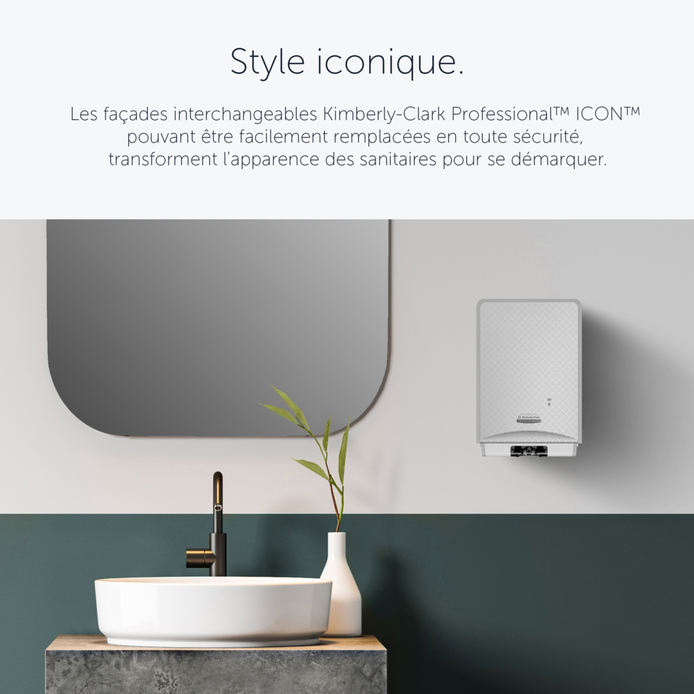 Distributeur électronique de savon et de désinfectant Kimberly-Clark Professional™ ICON™ (53694), boîter gris avec façade Mosaïque Argentée ; 1 distributeur et façade par colis - 53694