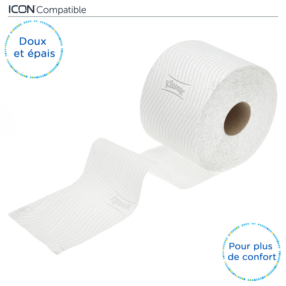 Kleenex® Essential™ Papel higiénico en rollo estándar 8441, 36 rollos x 600 hojas blancas de 2 capas (21600 hojas) - 8441
