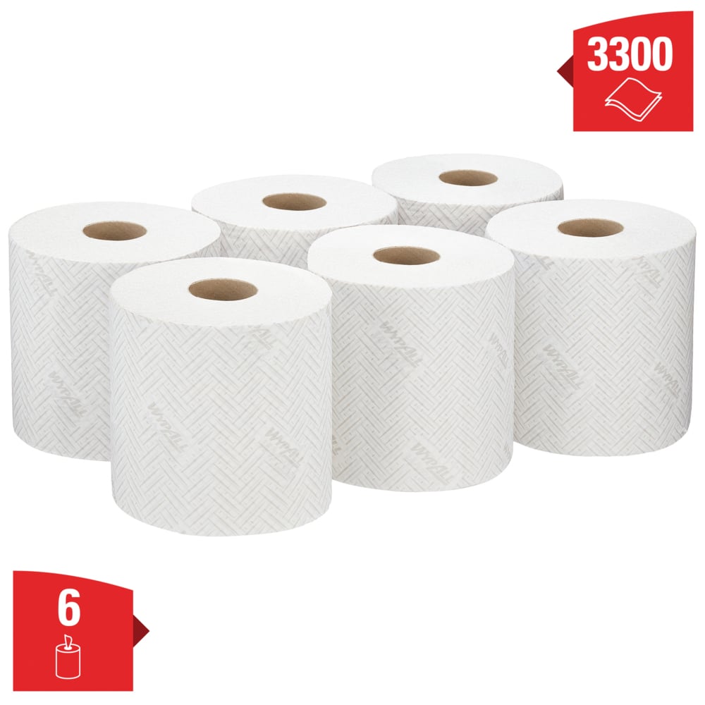 Essuyeur en papier WypAll® L20 General Clean™ pour le nettoyage et l'entretien 7261 - Bobines à dévidage central 2 épaisseurs - 6 bobines blanches x 550 essuyeurs en papier (3 300 au total) - 7261